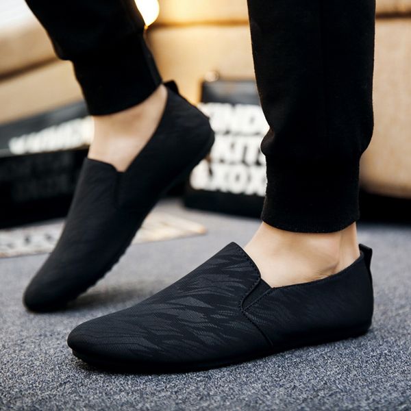 

men's fashion pu leather striped print loafers shoes england simple business comfortable breathable casual lazy shoes 2019 new, Black