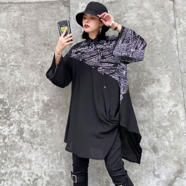 

casual dresses loose hit color patchwork letter print dress irregular women clothes 2021 spring turn down collar elegant zll4781, Black;gray