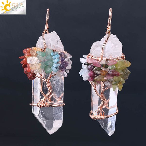 

natural white crystal big pendant reiki chakra tree of life rose gold color handmade wire wrapped pendant for necklace, Silver