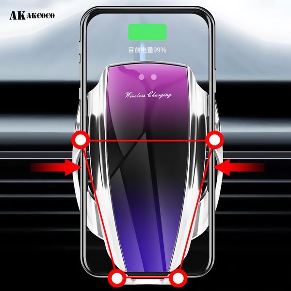 

10w smart sensor car holder with wireless charger quiky for iphone xr mobile phone external charger 2.0a, Slivery;brown