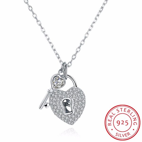 

925 sterling silver lock key with diamond necklaces pendants charms vintage lady zircon flower silver jewelry christmas women