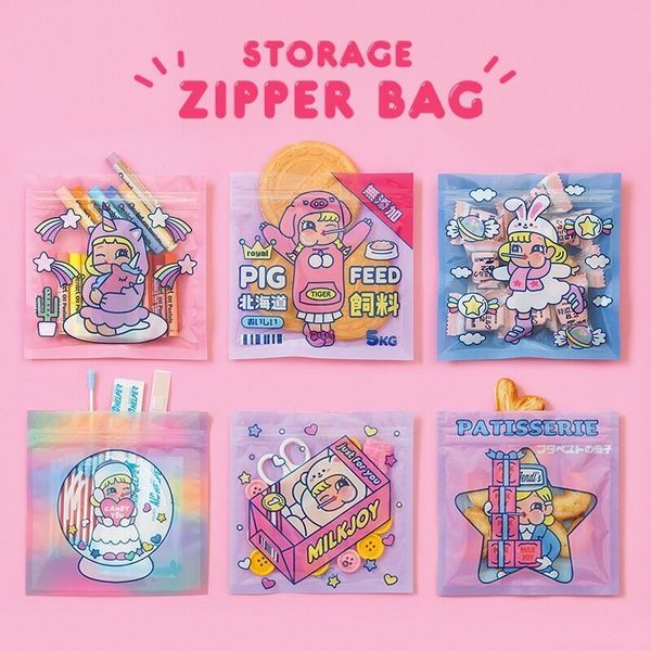 

8pcs bentoy cute cartoon korea printed coin purse unicorn teddy crystal transparent jelly rabinbow storage bag food sealed bags, Red;black