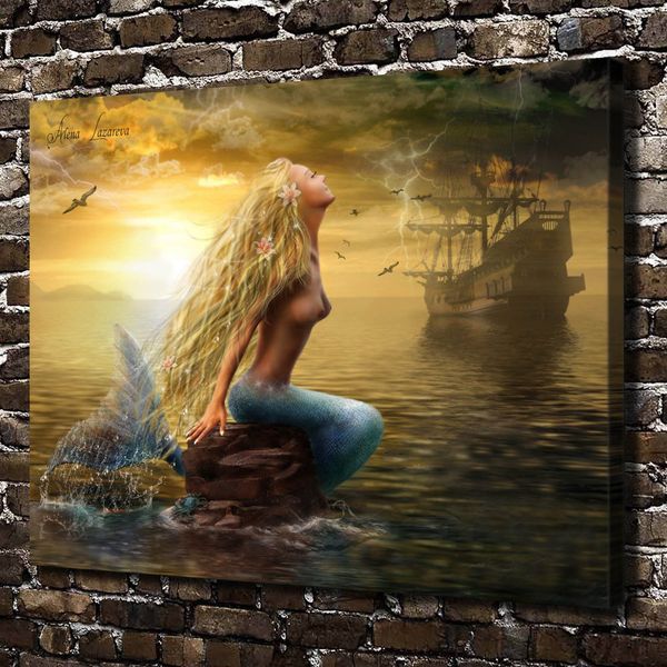 2019 Blond The Little Mermaid Canvas Prints Wall Art Oil Painting