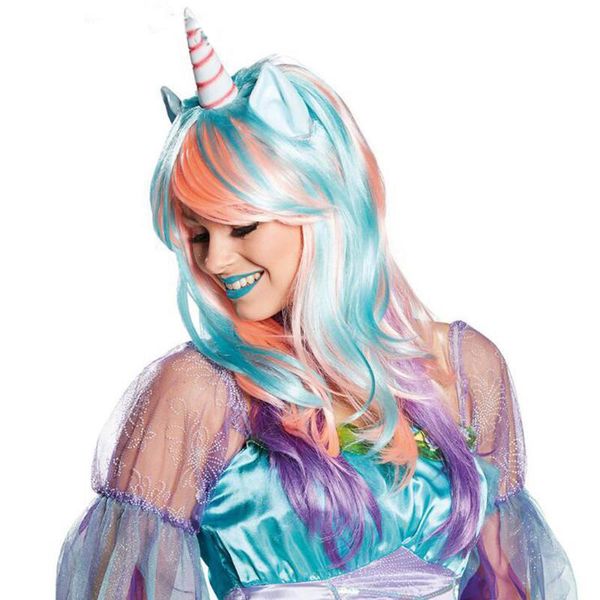 

1set cosplay unicorn wig happy birthday unicorn theme party decoration baby shower kids children party supplies fa3093