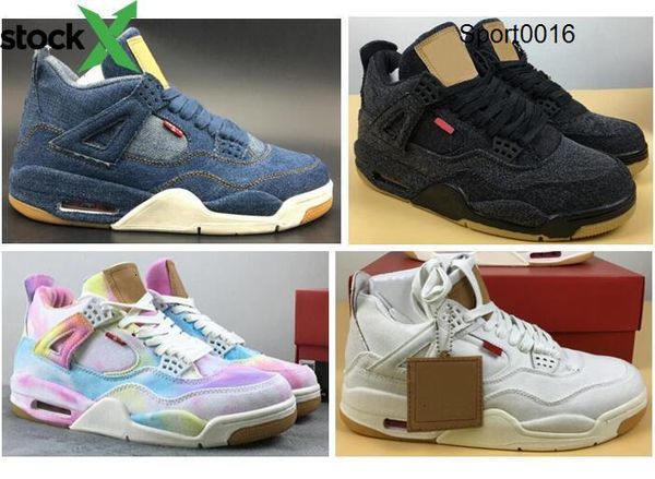 

самое лучшее качество 4 denim баскетбольных кроссовок мужская 4s nrg синий черный белый multicolor радуга denims спорта кроссовки с коробкой, Black