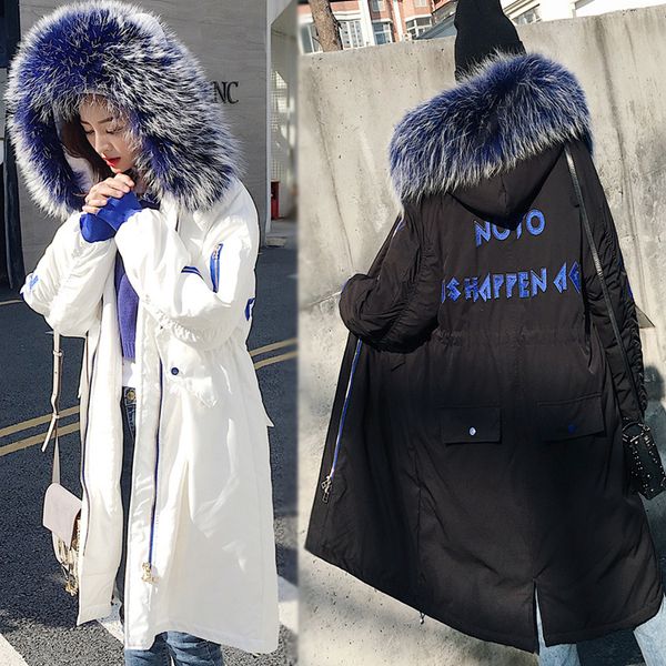 

women's down & parkas winter 90% duck jacket natrual raccoon fur collar female long hoody parka oversize chaqueta mujer lx2408, Black