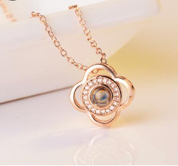 

lady's new designer sells 925 silver-plated rose gold pendant fashion hip-hop multilingual i love your heart-shaped diamond accessories
