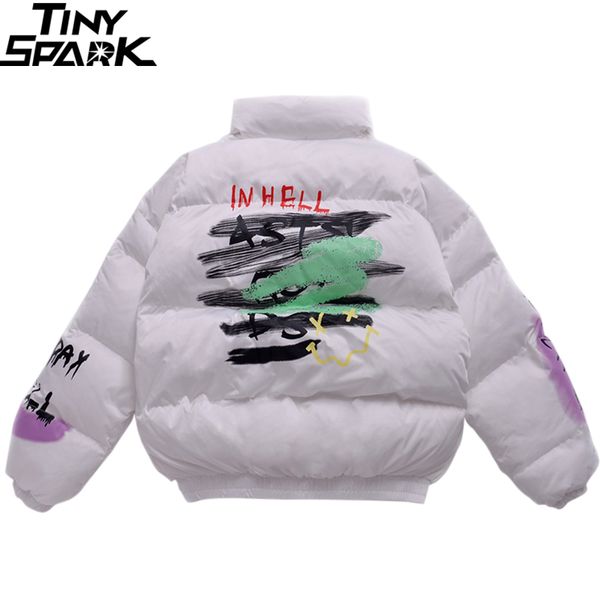 

2019 hip hop jacket parkaletter graffiti print in hell streetwear men windbreaker harajuku winter padded jacket coat outwear new, Black