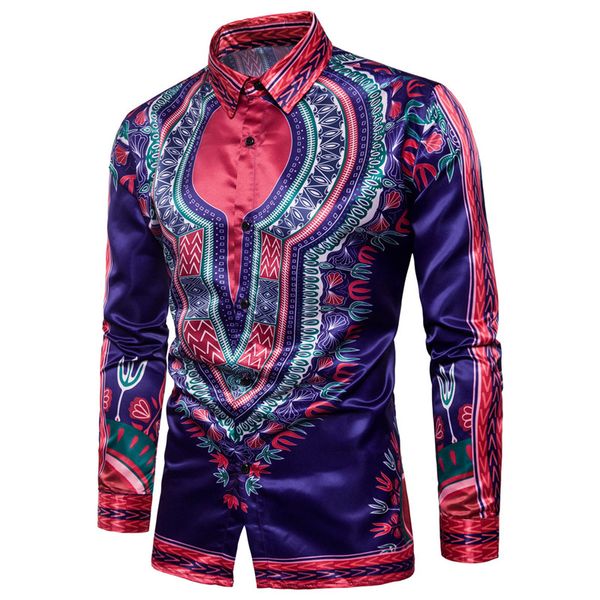 Moda Afrika dashiki Baskı Gömlek Erkekler 2020 Yeni Uzun Kollu Erkek Gömlekler Geleneksel Afrika Giyim Chemise Homme