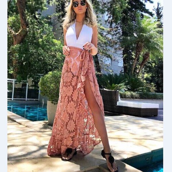 

new womens swim wear bikini cover up sheer beach mini wrap skirt sarong pareo shorts lace floral soft summer split dresses, Blue;gray