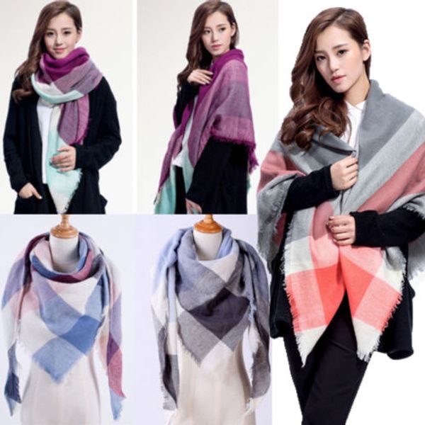 

2019 new fashion women lady pashmina winter warm tartan check neck shawl scarf wrap stole plaid, Blue;gray