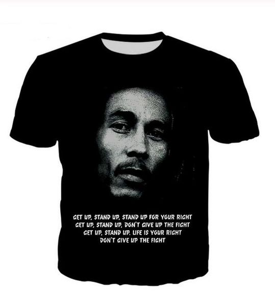 

casual mens womans reggae bob marley 3d hd print t-shirt summer short-sleeved o-neck t-shirt fashion style shirt brand tees wr003, White;black