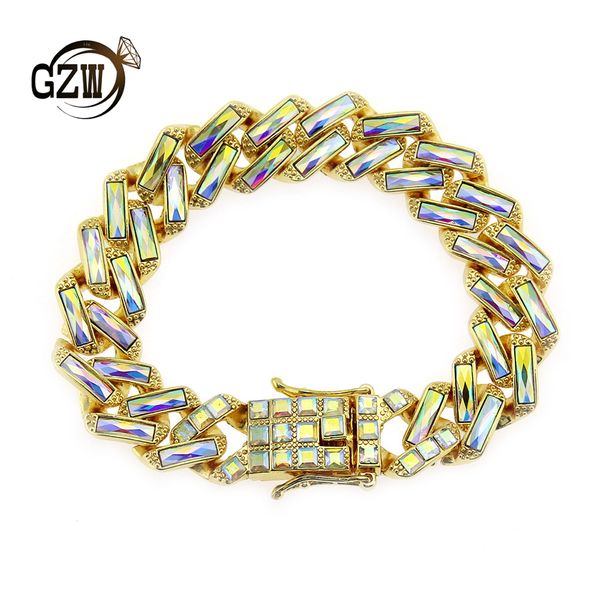 Neue Mode Blingbling Rechteck Corful Diamond Mens Cuban Link Strasskette Armband Hüfte Hop Gold Silberketten Schmuck Geschenke für Männer