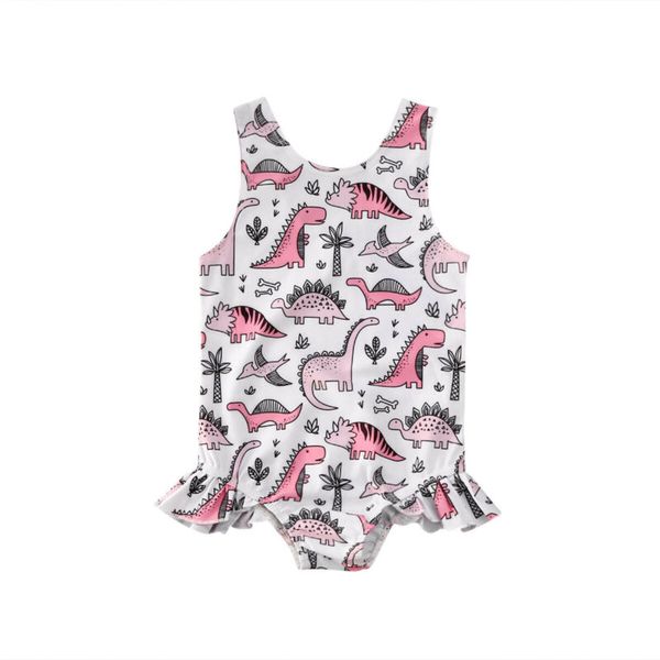 

2020 summer swimming suit toddler baby kids girls swimsuit beach swimwear bikini set dinosaur bathing suit, White