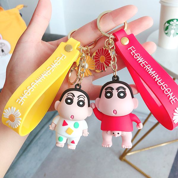 

chain for pants cartoon keychain bags silicone man key chain women key holder crayon shin-chan keyring ring pendant funny, Silver