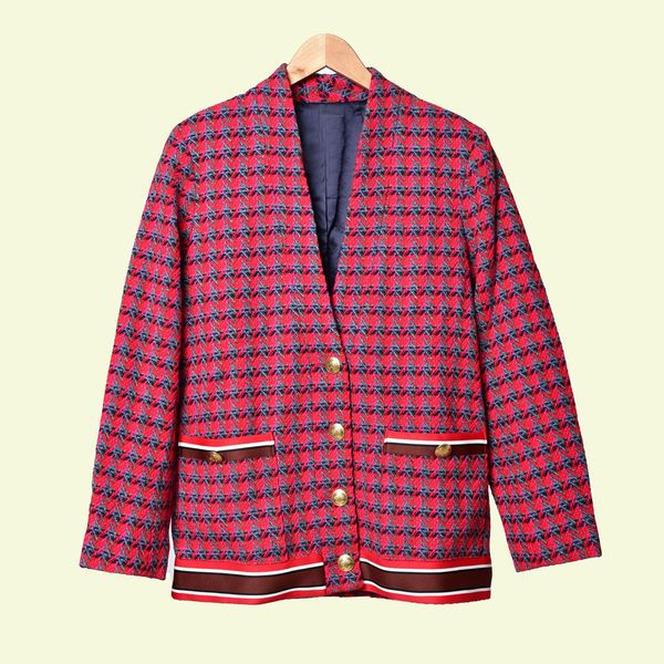 

2019 fall autumn red long sleeve v neck plaid print tweed panelled buttons jacket coat coats women fashion jackets outwear coats o1021210s, Black;brown