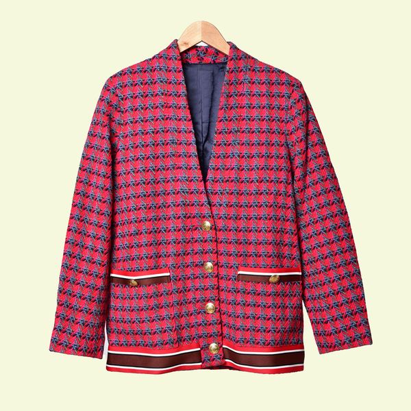 2019 Autunno Autunno Rosso Manica lunga Scollo a V Stampa scozzese Tweed Bottoni con pannelli Giacca Cappotto Cappotti Donna Moda Giacche Cappotti outwear O1021210S