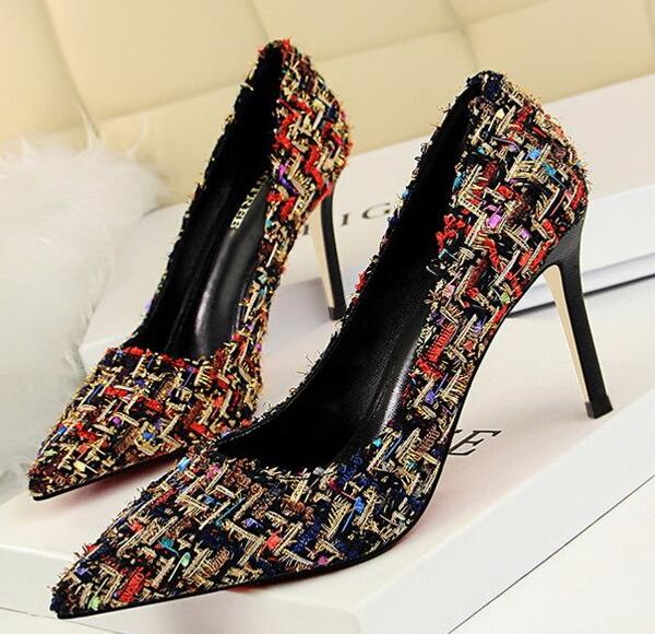 

women shoes high heel pumps thin heels women shoe wedding party leisure fabric shoes black shoes 10cm heel