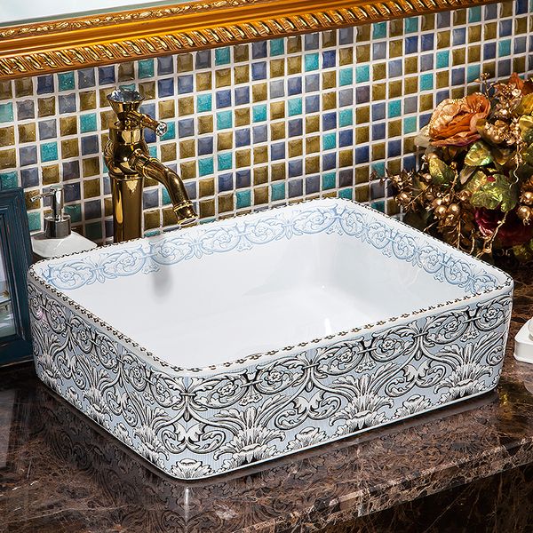 Europa Estilo Vintage Ceramic Bacia Art Sinks Contador Top Wash Basin Bathroom Vessel Pias Vaidades dissipador da embarcação cerâmica