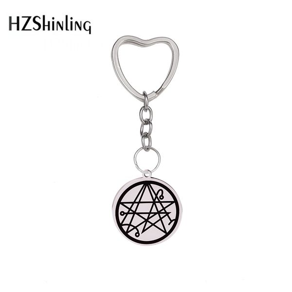 

2019 new stainless steel sigil of the gate vinyl decal pendant keychain necronomicon sigil jewelry gift men, Silver