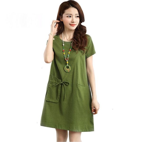 

ladies dresses women clothes 2019 summer short sleeve casual loose a line solid cotton linen dress o neck vestidos de festa, Black;gray