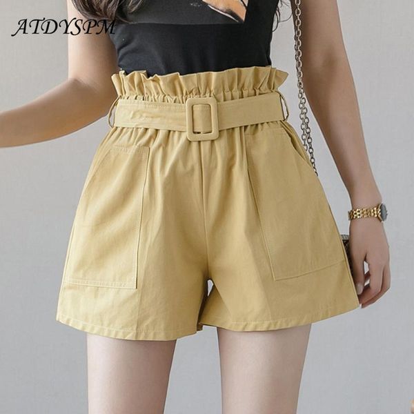 

atdyspm casual shorts women loose summer short with belt elegant a-line ruffles high waist slim short femme ladies bottom, White;black