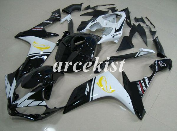 

4 gifts new abs injection mold motorcycle full tank cover fairings kit for yamaha yzf-r1 2007 2008 07 08 r1 body set black white gloss