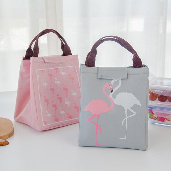 

functional pattern cooler lunch box portable insulated canvas lunch bag thermal picnic bags for women students, Blue;pink