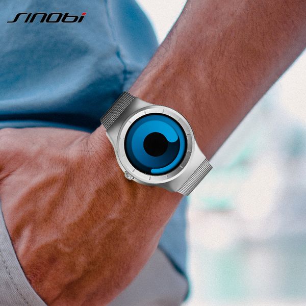 

sinobi brand creative sports quartz watch men stainless steel strap mens watches 2019 fashion rotation clock relogio masculino, Slivery;brown
