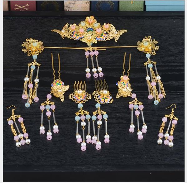 

chinese bridal headdress suit, toast dress, dragon and phoenix jacket accessories, Slivery;golden