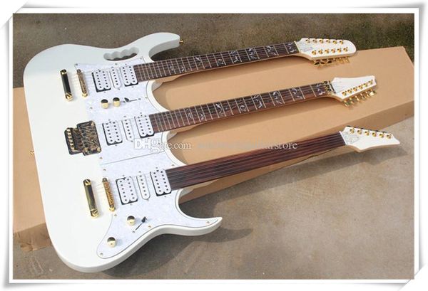 Tremolo / Sabit Bridge, Altın Madeni Beyaz İnci Pickguard ile 3 boyunları Beyaz gövde Elektro Gitar, özelleştirilebilir