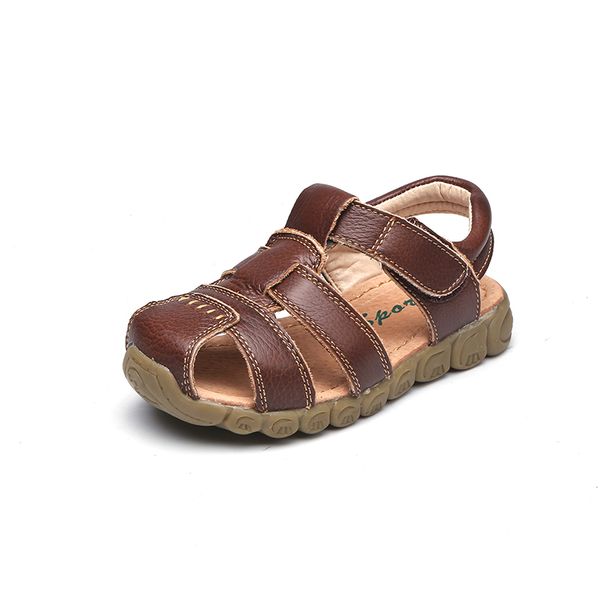

children shoes summer sandals genuine leather quality boys and girls beach sandals cowhide causal kids shoes, Black;red
