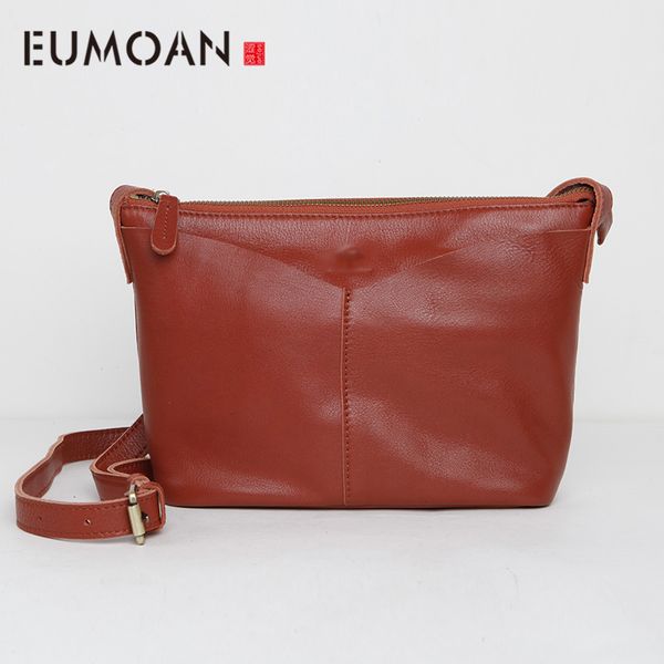 

eumoan handmade women's leather bag, leather women's single shoulder bag, literary retro slant bag