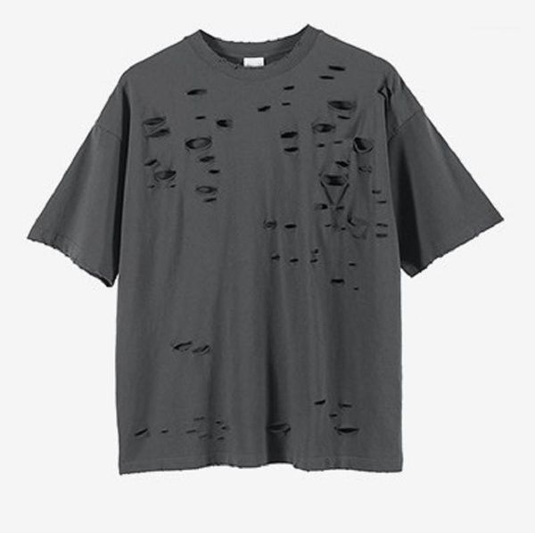 

crew neck short sleeve mens tees hiphop loose casual pullover boys clothing summer male hole solid tshirts washed, White;black