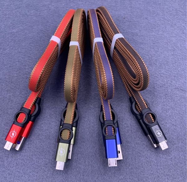 Typ c Micro-USB-Kabel 1M 3FT Riesenrad Woven Nylon Nudeln 2.0A Hybrid Farbe für Smart Phone 100PCS / LOT