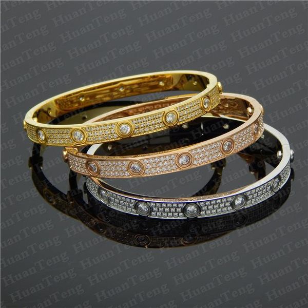 

luxury full diamond stainless steel bracelet fashion womens mens designer love iced out bracelets cuff bangles screwdriver jewelry, Black