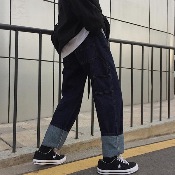 

2019 spring and summer new korean version of the men's couple tooling large pocket casual trend sweatpants hip hop streetwear, Blue