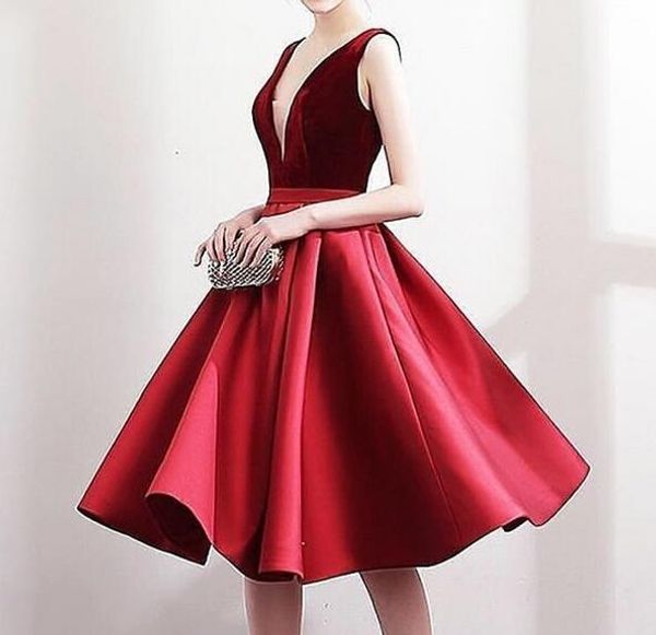 

екђалное Ѭђалка v-обѬазнм вѬезом до колен коѬокие a-line вееѬние пла robe, Black;red