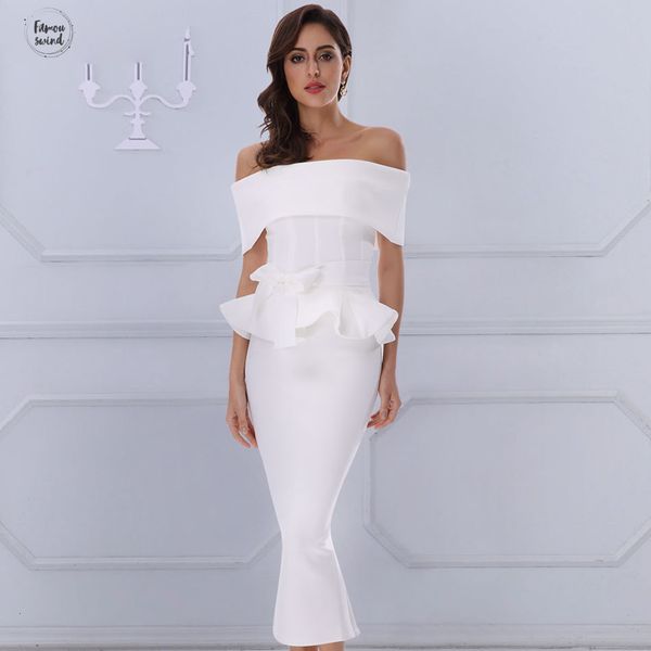 

bow ruffles party dress ankle length spring celebrity evening new 2019 women bodycon dresses slash neck short sleeve white dress, Black;gray