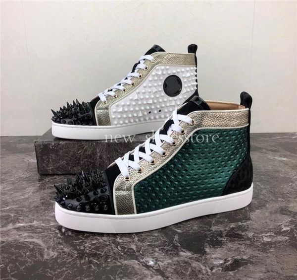 

men women casual shoes luxury designer red bottom studded spikes fashion insider sneakers black red white leather high boots v09