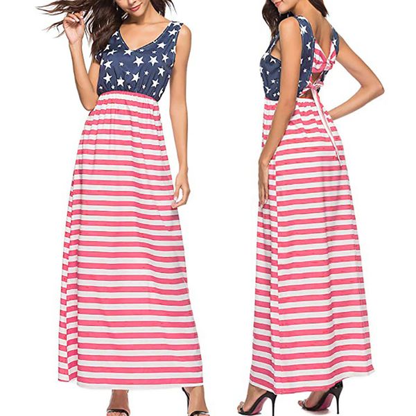 

summer bohemian dress 2019 women summer flag sleeveless backless striped dress evening party vestidos robe femme @4, Black;gray
