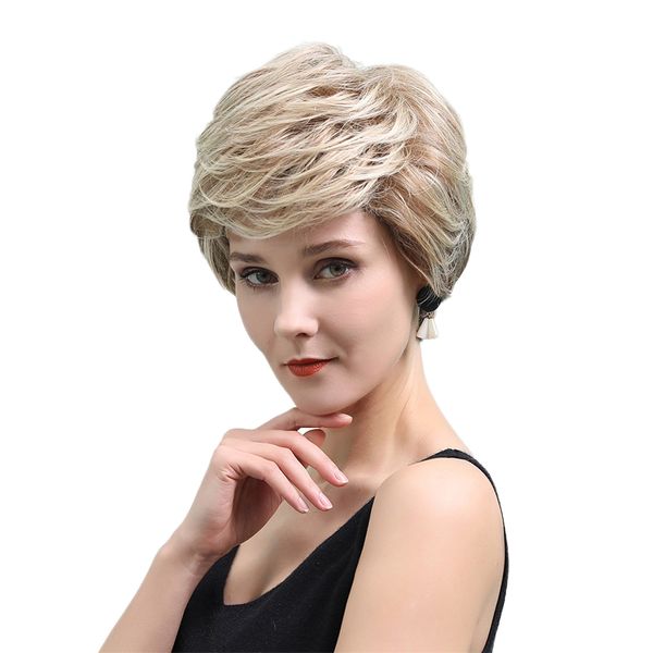 

8 inches elegant fashion short side part wig natural daily hair wig golden brown, Black