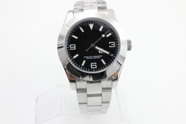 

classic men luxury wristwatch 39mm black dial sapphire glass original automatic full stainless steel trap gide lock clasp, Slivery;brown