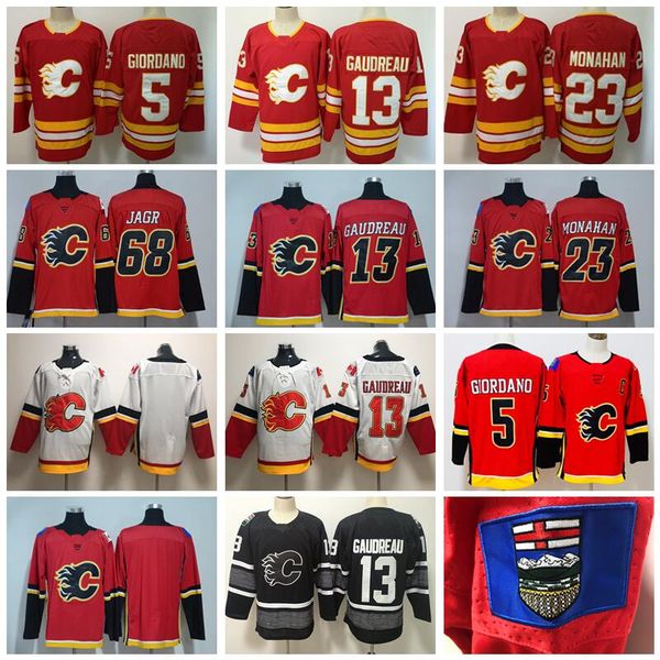

calgary flames 13 johnny gaudreau jerseys 18 james neal hockey 5 mark giordano 23 sean monahan 68 jaromir jagr red white orange man, Black;red