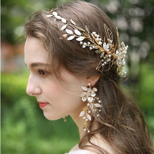 

jonnafe gold leaf flower women prom earring handmade pearls wedding jewelry accessories bridal drop earrings, Silver