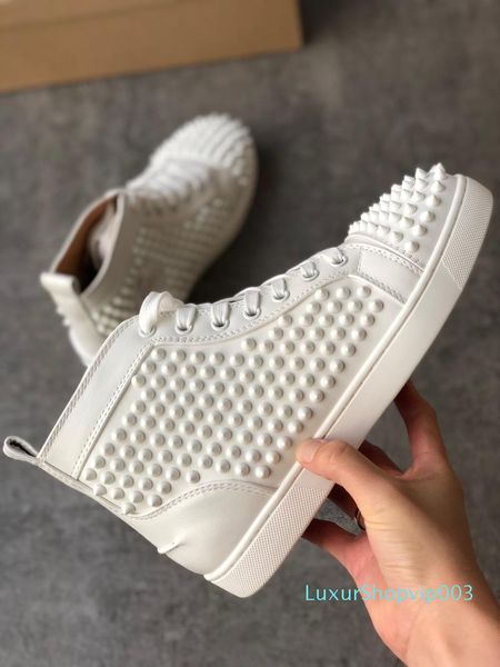 

with box 2019 fashiodesigner sneakers junior suede studded spikes shoes flat trainers red bottom shoes high silver spiked men shoes, Black