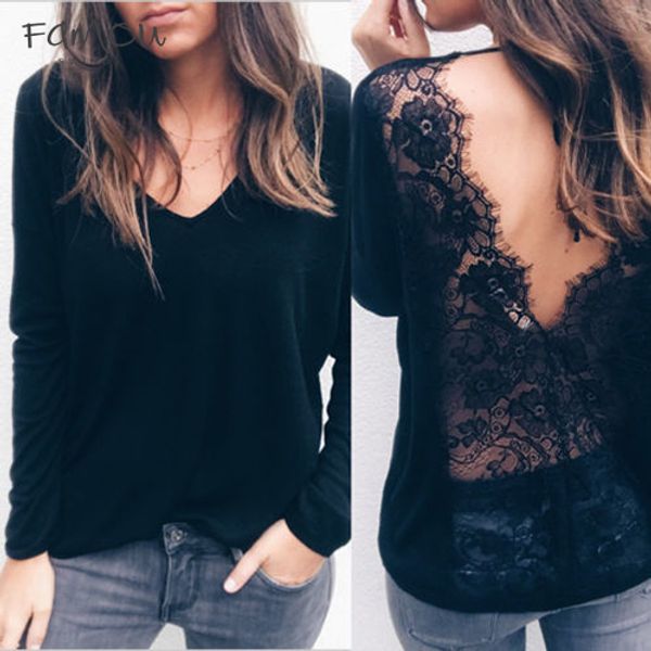 

Fashion New Women Long Sleeve Shirt Blouse Lace Casual Loose Tops Shirt Womens Ladies Tassel Lace Brief Blouses Top Female