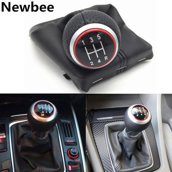 

newbee red gear shift knob lever stick pen gaiter boot cover for a4 s4 b8 8k a5 8t q5 8r s line 2007-2015 car accessories