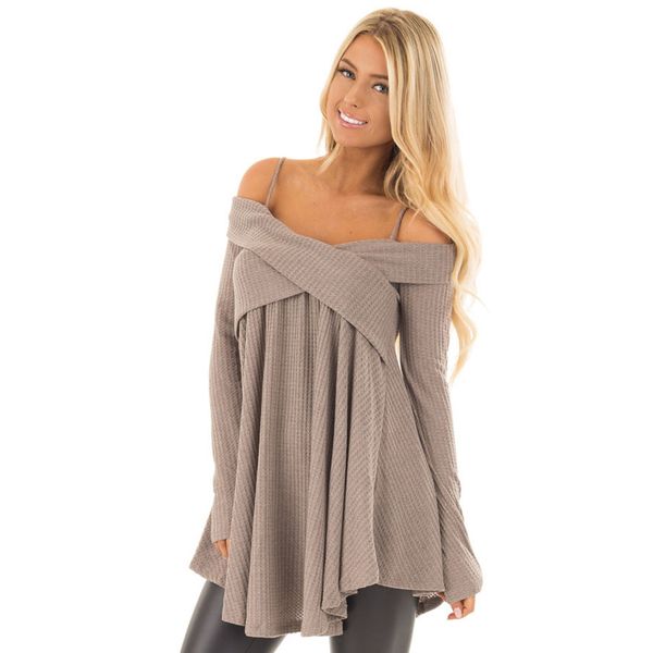 

autumn and winter fashion women sweaters loose solid shirts 3 colors sling long sleeve cross collar knit sweater women clothes, White;black