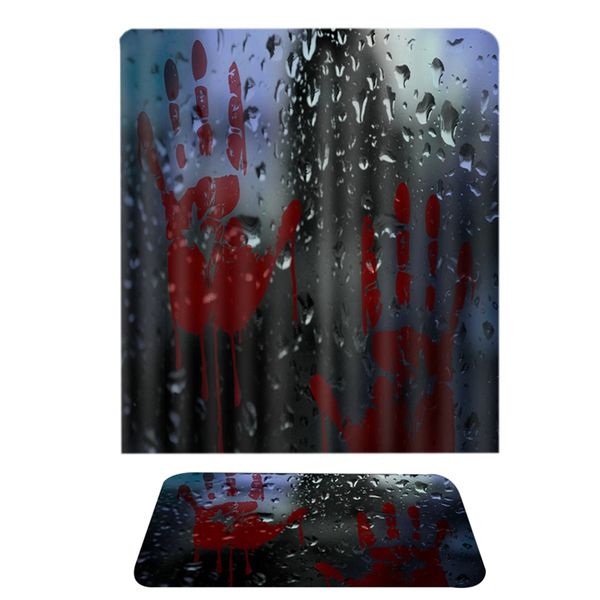 

blood handprint halloween pattern mat bath mat set